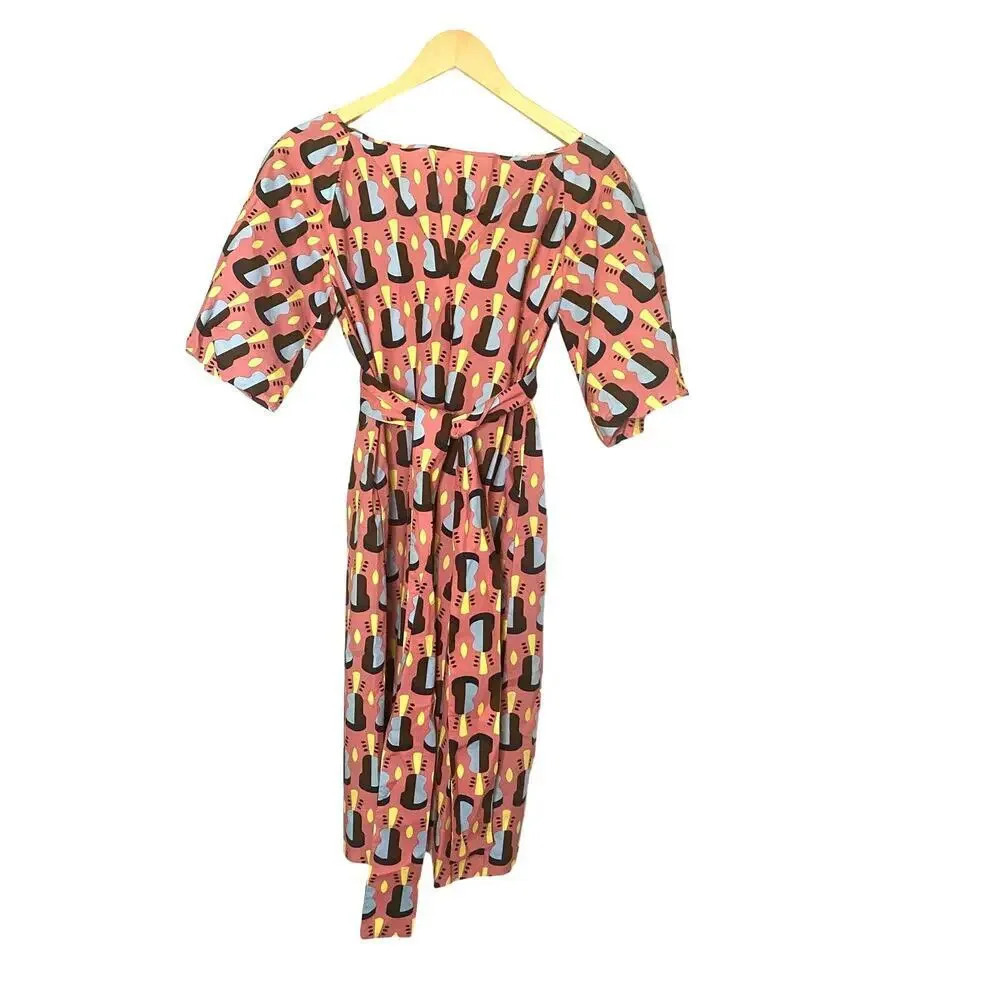 Odeeh Guitar Print Dress Pink Flamingo Size 32